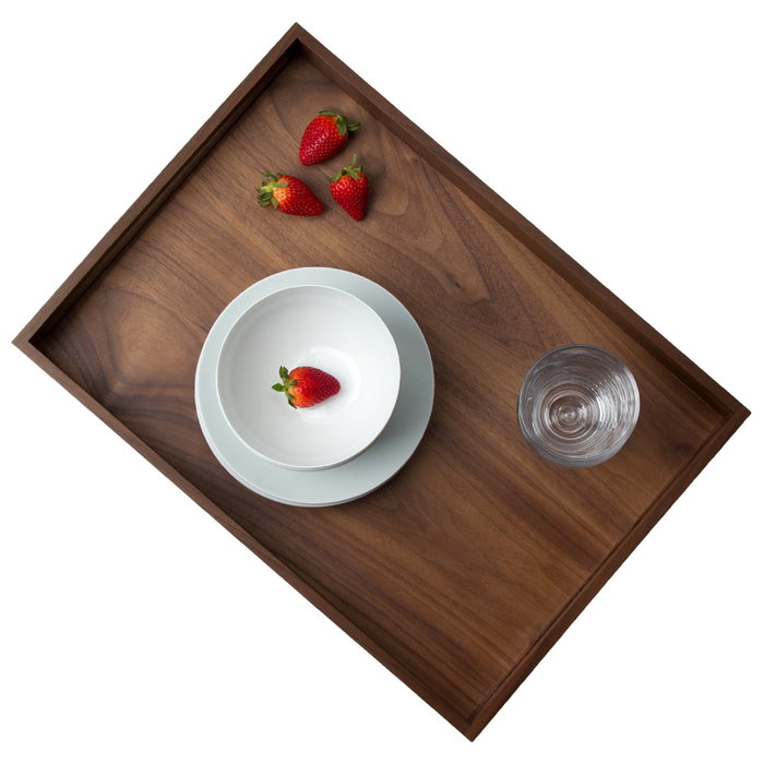 Continenta Bandeja para Servir 49x35x6,3 cm, Madera de Nogal Aceitada, Borde Alto y Asas Grandes para Transporte Seguro